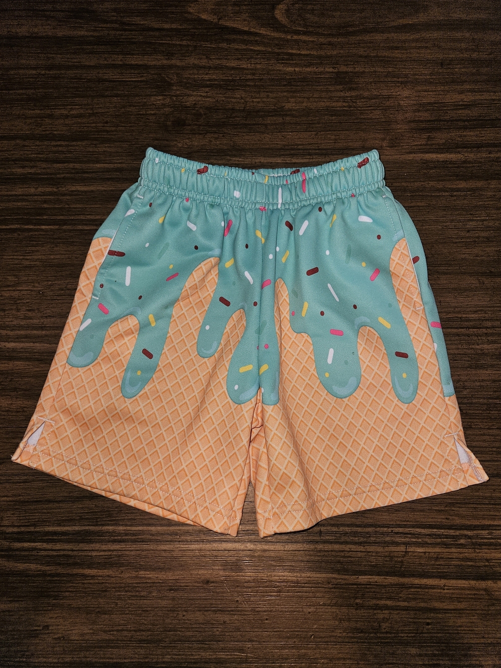 Source Unknown Mint Drip & Tan Waffle Cone Print Kids Shorts